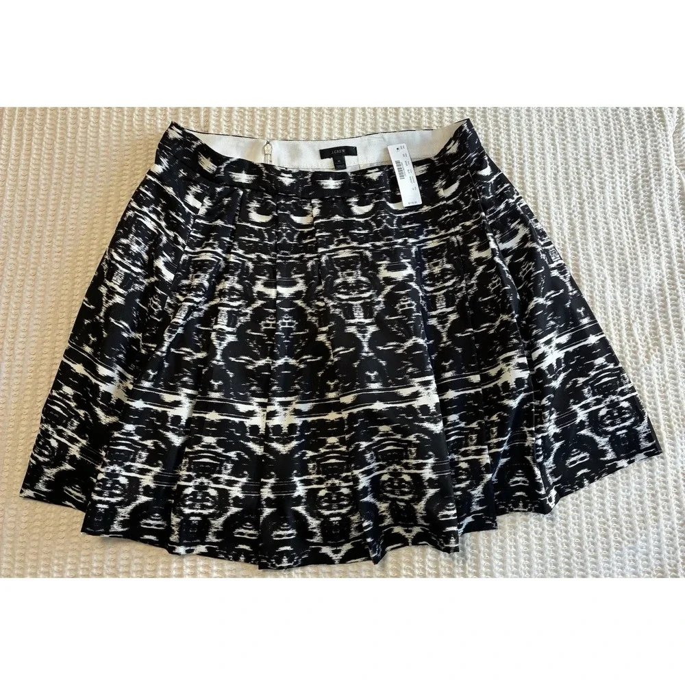 J. Crew NWT blurred‎ ikat pleated printed skirt B4435 Black/white size 10